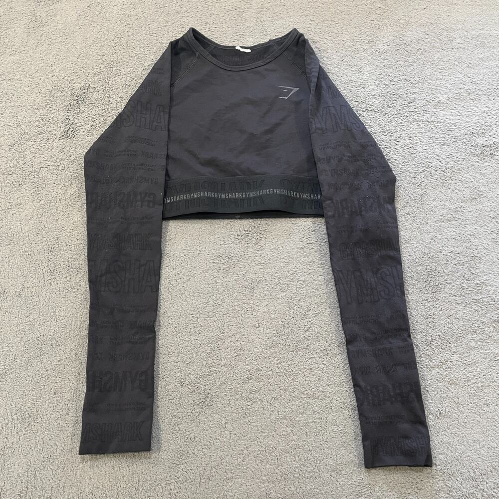 Gymshark Black Workout Shirt Vision Long Sleeve Crop Top Women’s Size XS